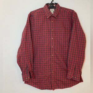 L.L. Bean Men's Red and Green Checkered Button Down Shirt, LT
